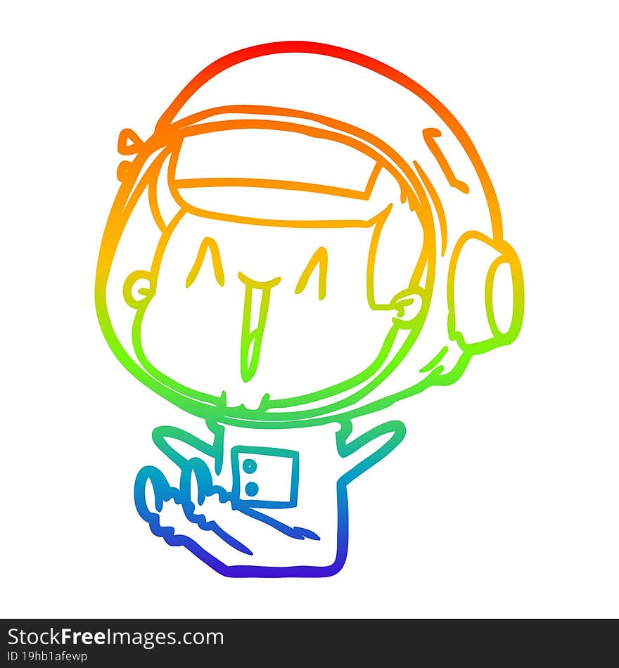 rainbow gradient line drawing happy cartoon astronaut sitting