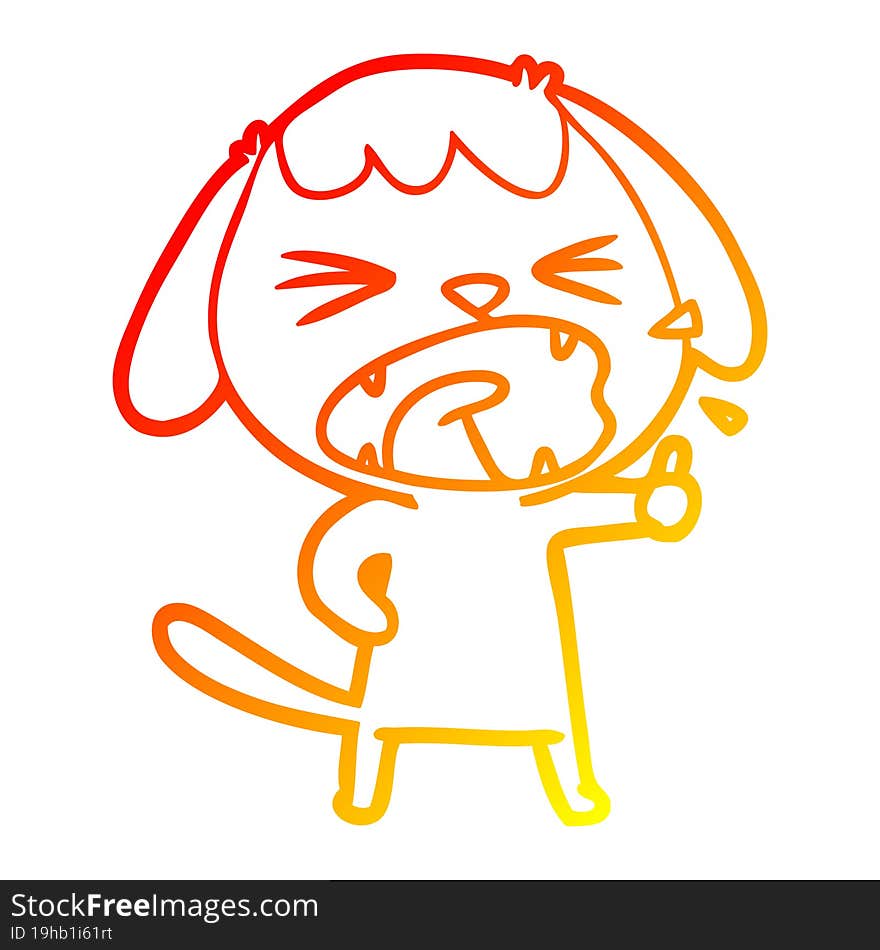 warm gradient line drawing of a cute cartoon dog barking