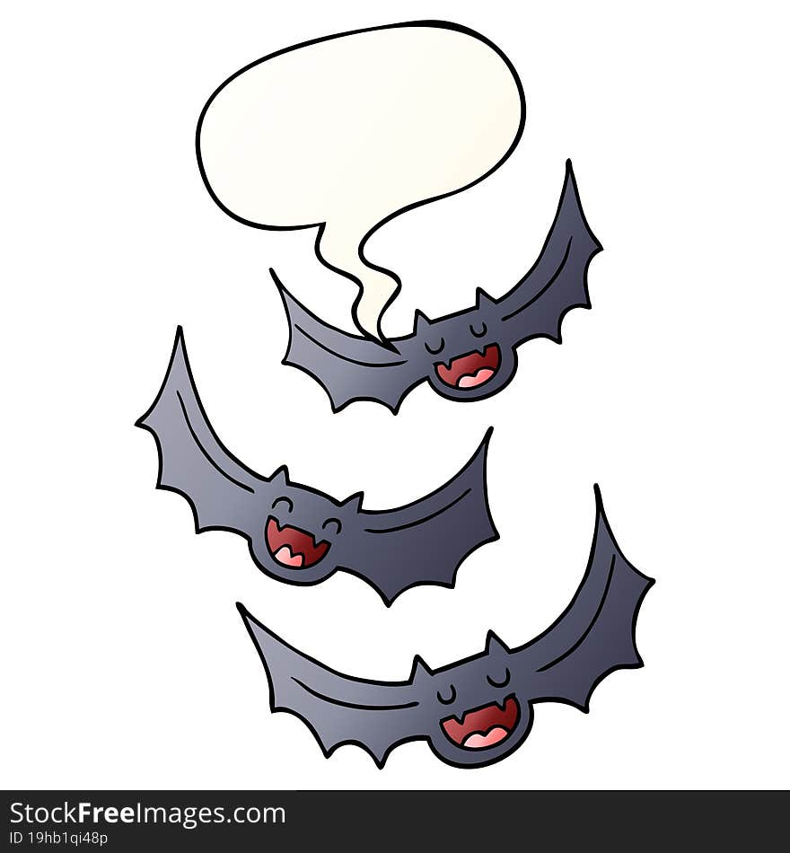 cartoon vampire bats and speech bubble in smooth gradient style