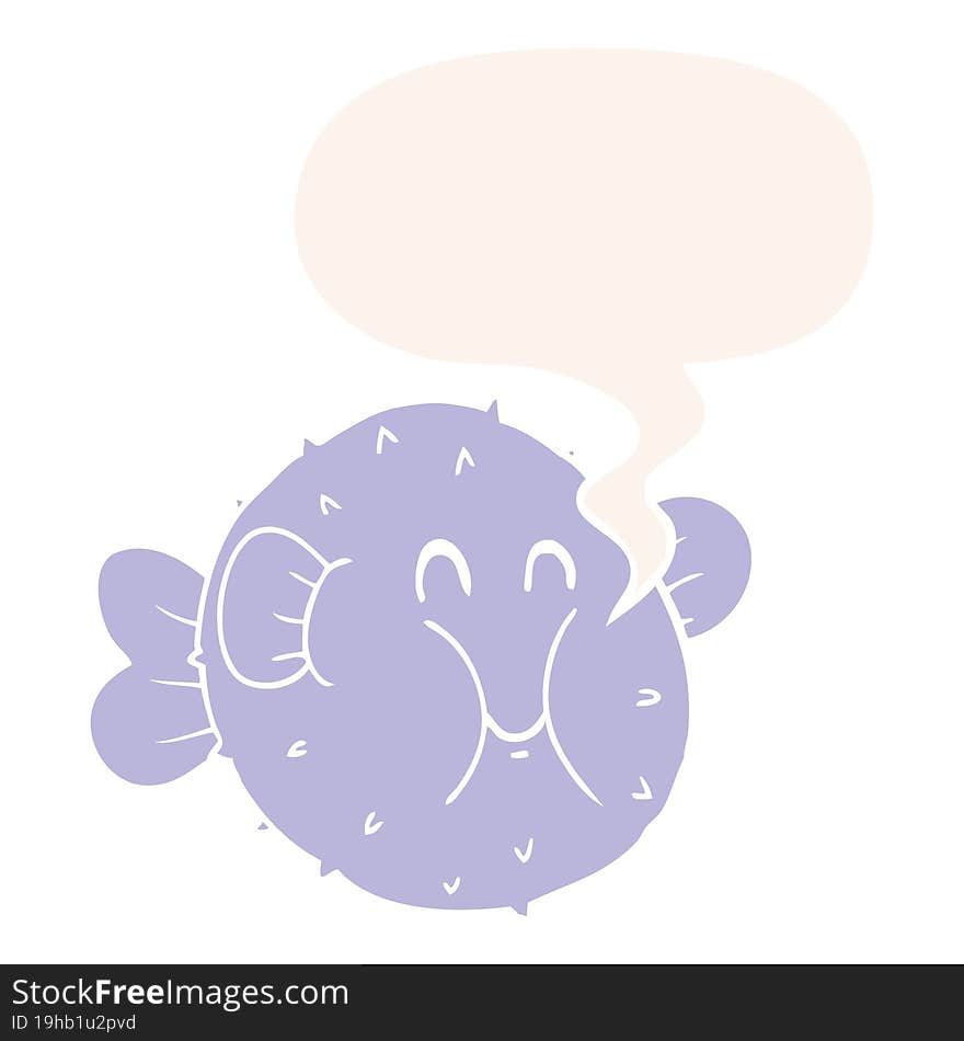 cartoon puffer fish and speech bubble in retro style