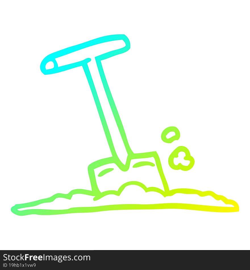 cold gradient line drawing cartoon shovel in dirt