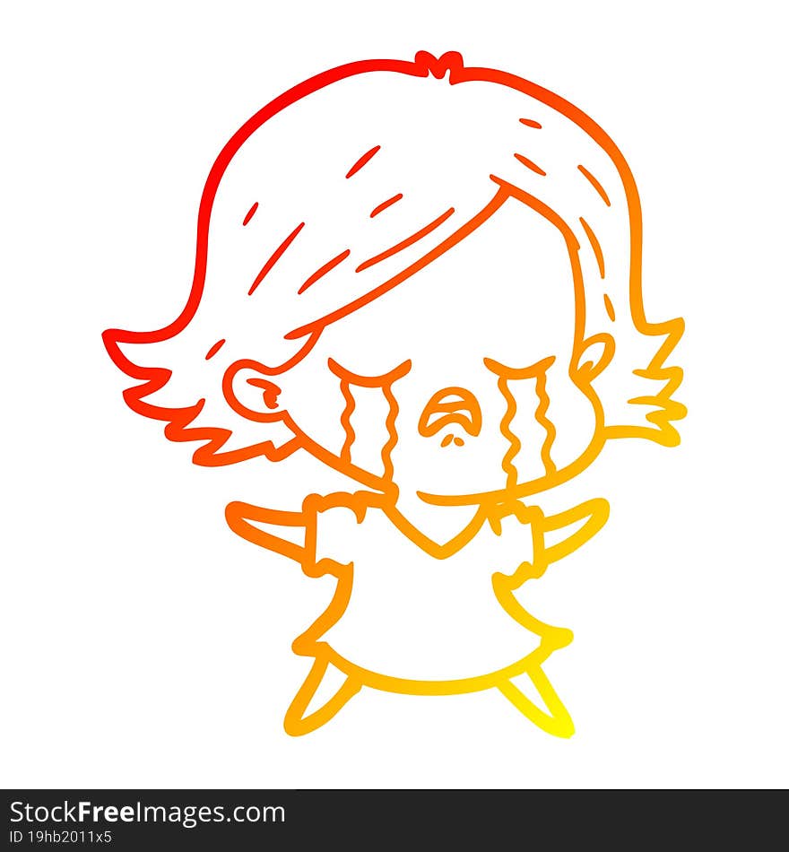 warm gradient line drawing of a cartoon girl crying