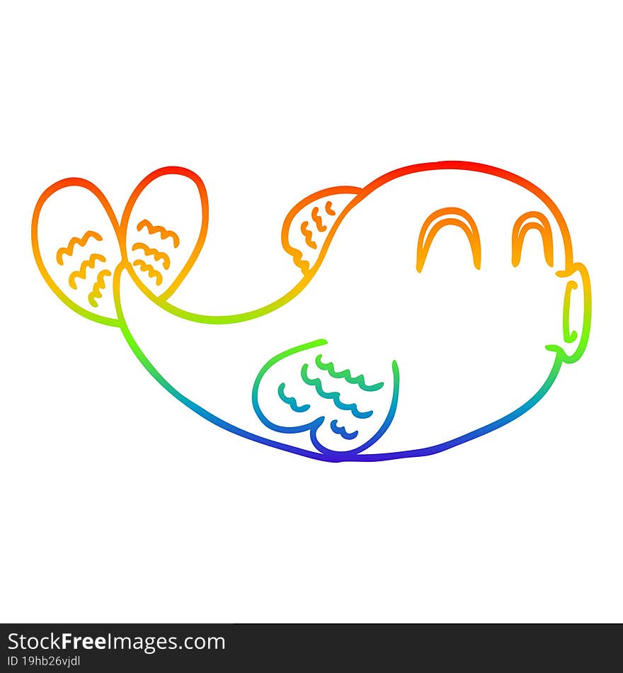 Rainbow Gradient Line Drawing Cartoon Fish