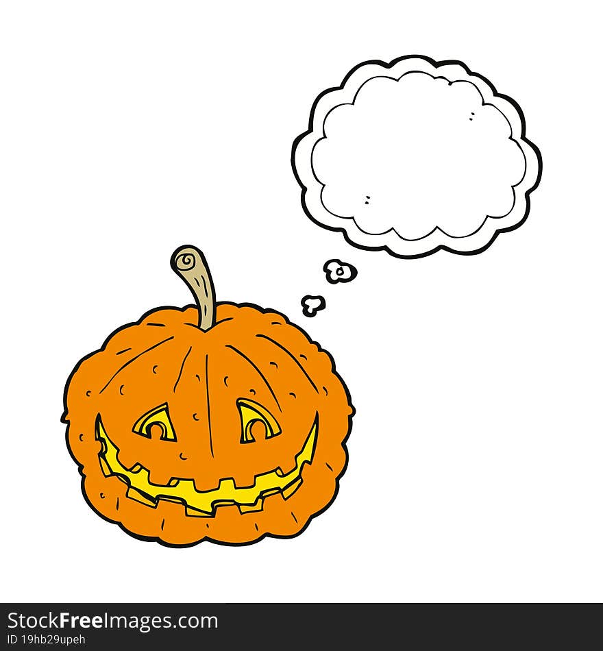 Cartoon Grinning Pumpkin With Thought Bubble