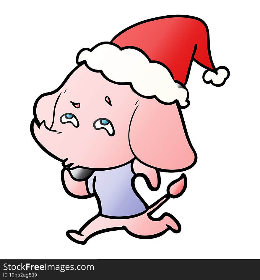 gradient cartoon of a elephant remembering wearing santa hat