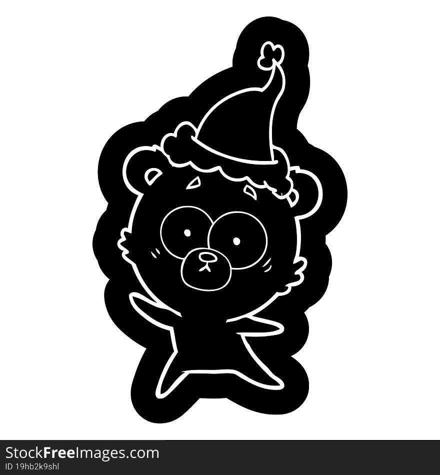 Anxious Bear Cartoon Icon Of A Wearing Santa Hat