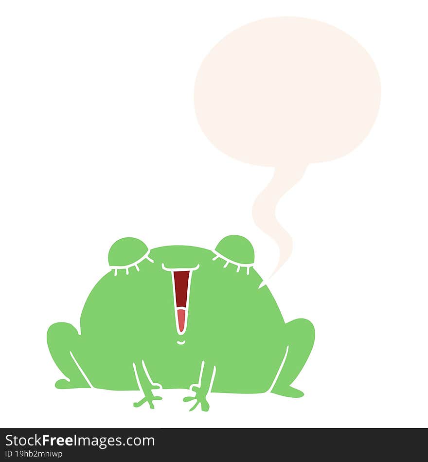 cute cartoon frog with speech bubble in retro style