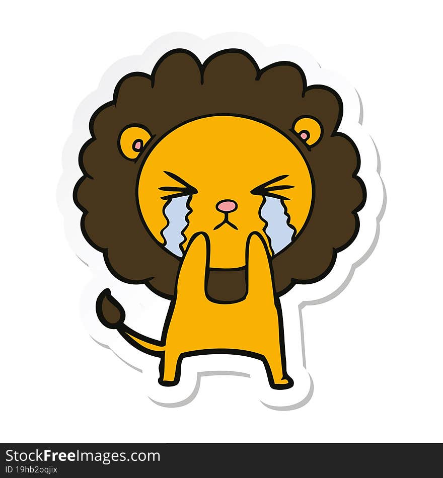 sticker of a cartoon crying lion