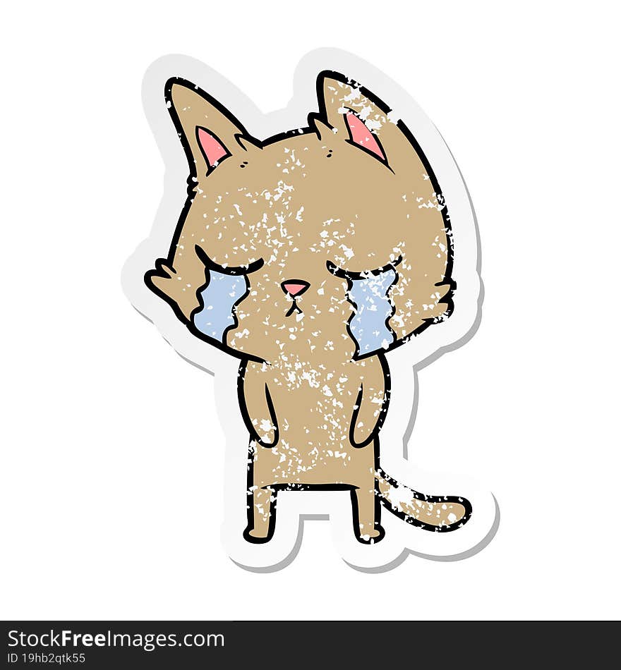 distressed sticker of a crying cartoon cat