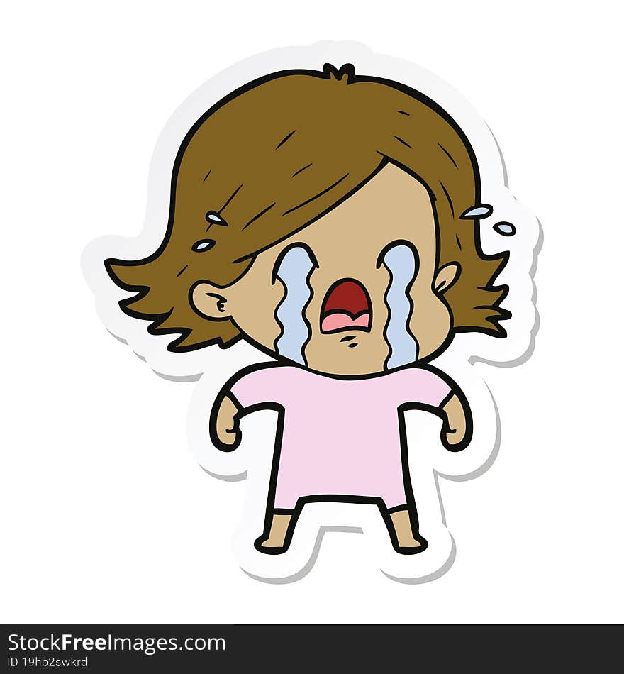 sticker of a cartoon woman crying