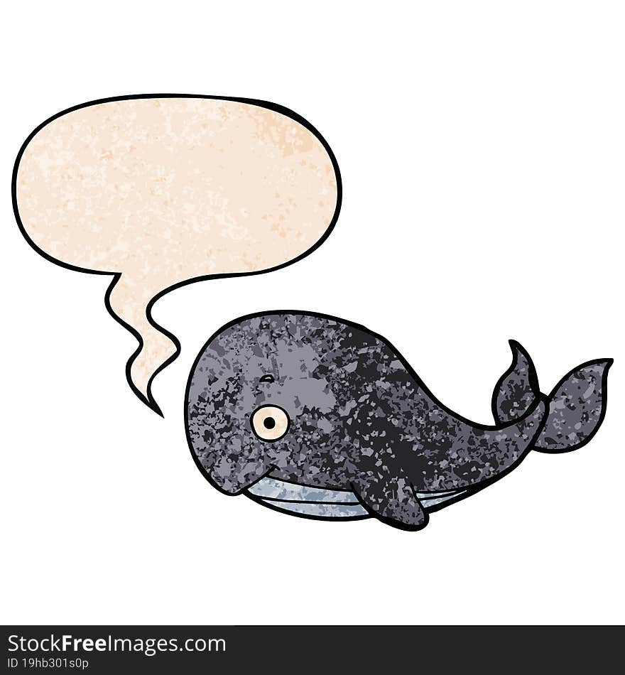 cartoon whale and speech bubble in retro texture style