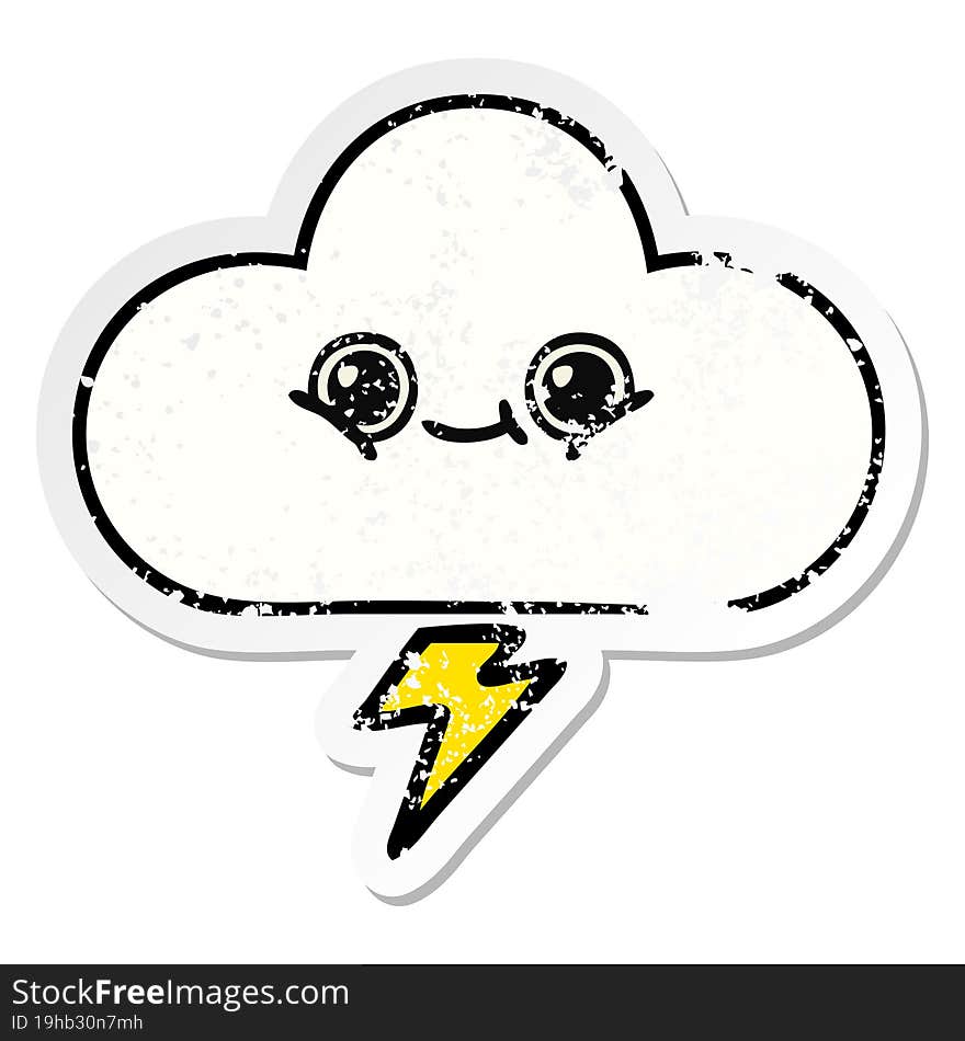 distressed sticker of a cute cartoon storm cloud