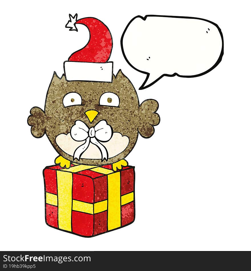 Speech Bubble Textured Cartoon Christmas Owl