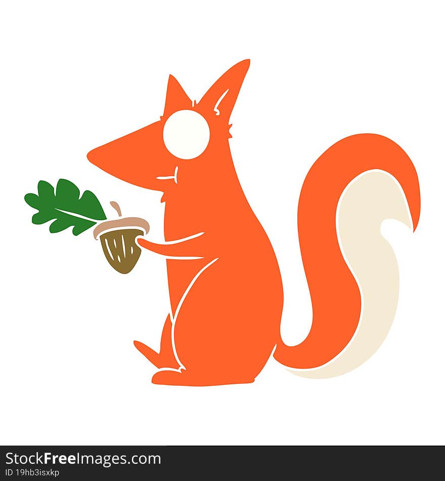 flat color style cartoon squirrel with acorn