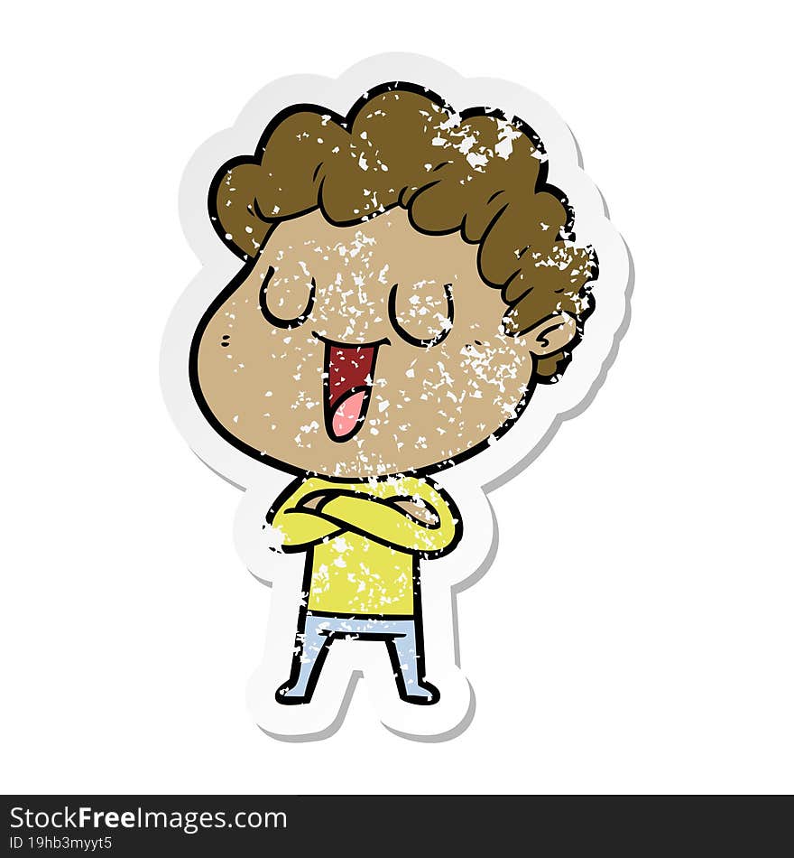 distressed sticker of a laughing cartoon man