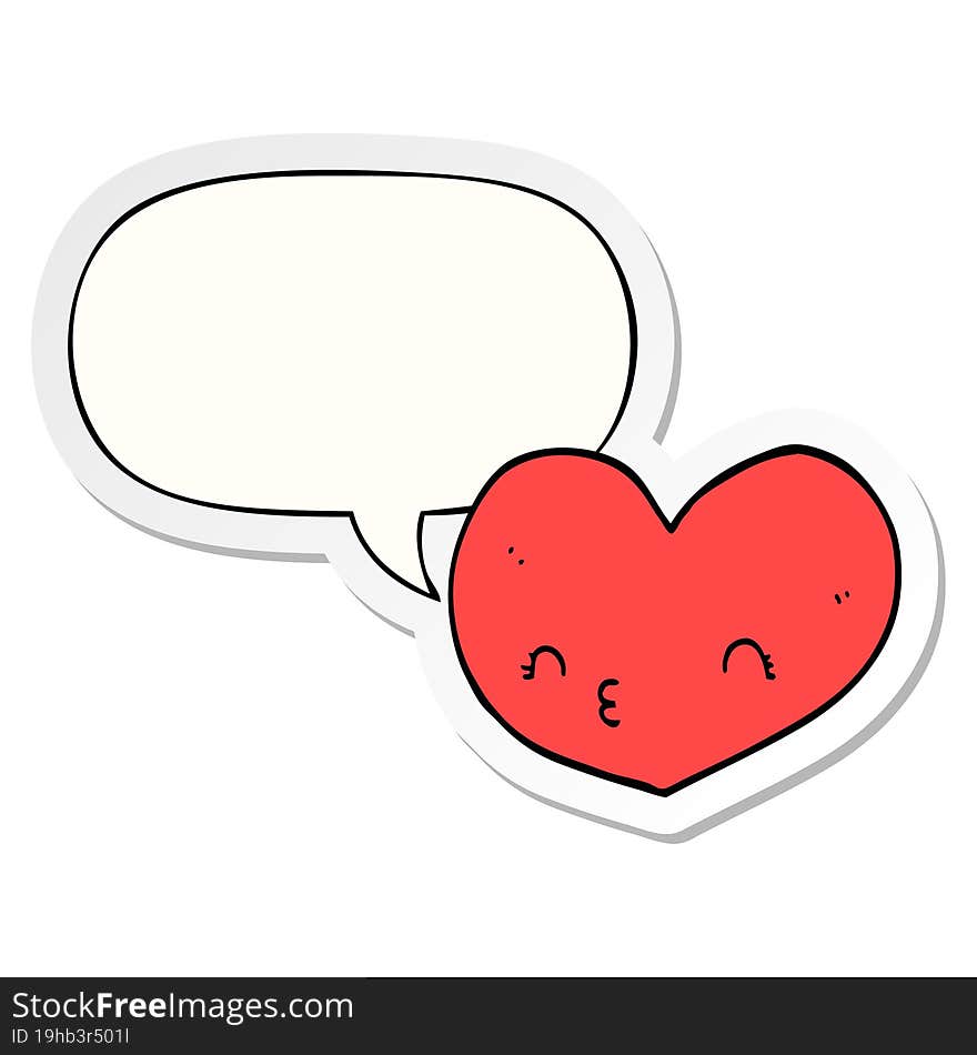 cartoon heart with face with speech bubble sticker. cartoon heart with face with speech bubble sticker