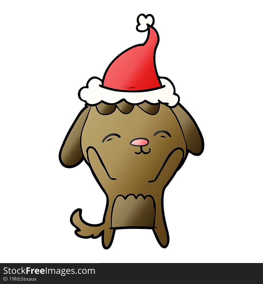 happy gradient cartoon of a dog wearing santa hat