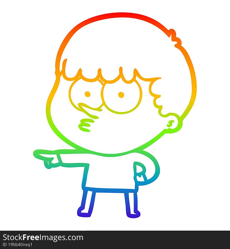 Rainbow Gradient Line Drawing Cartoon Pointing Boy