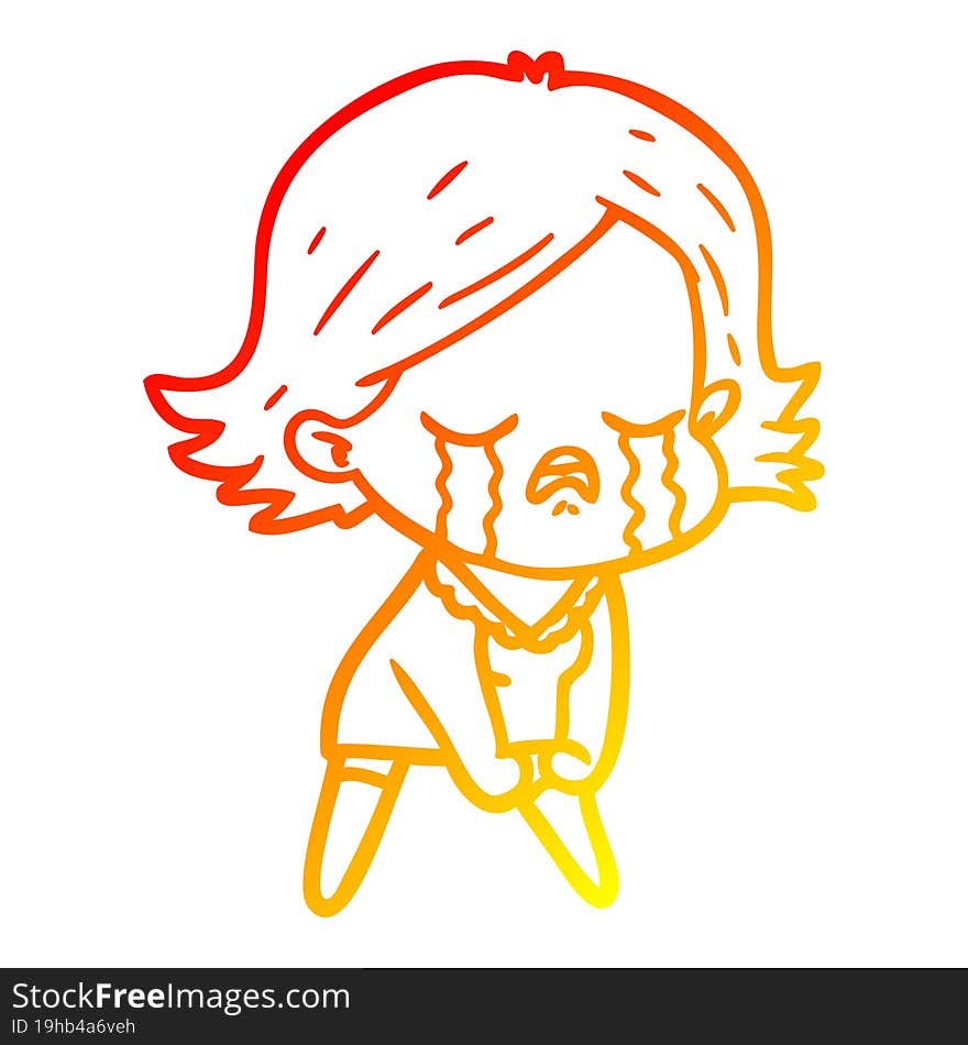 warm gradient line drawing of a cartoon girl crying