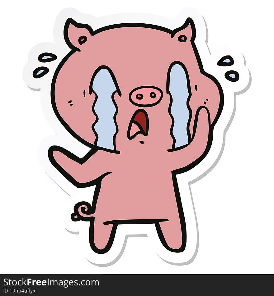 sticker of a crying pig cartoon