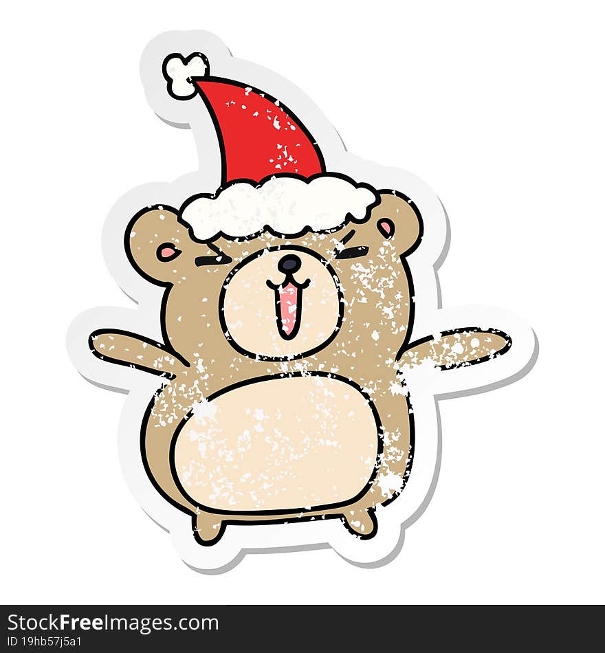 christmas distressed sticker cartoon of kawaii bear