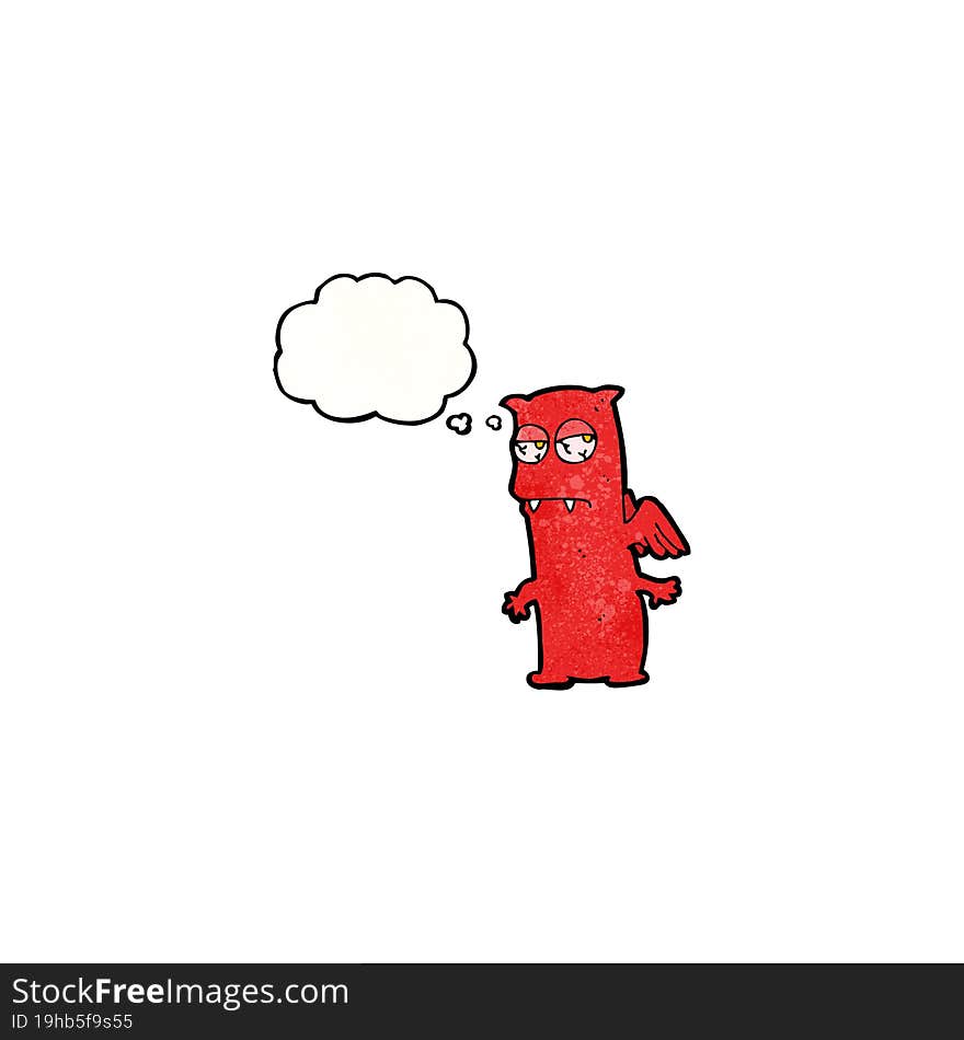 cartoon little devil with thought bubble