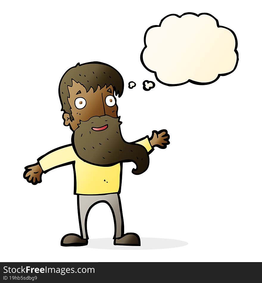 Cartoon Man With Beard Waving With Thought Bubble