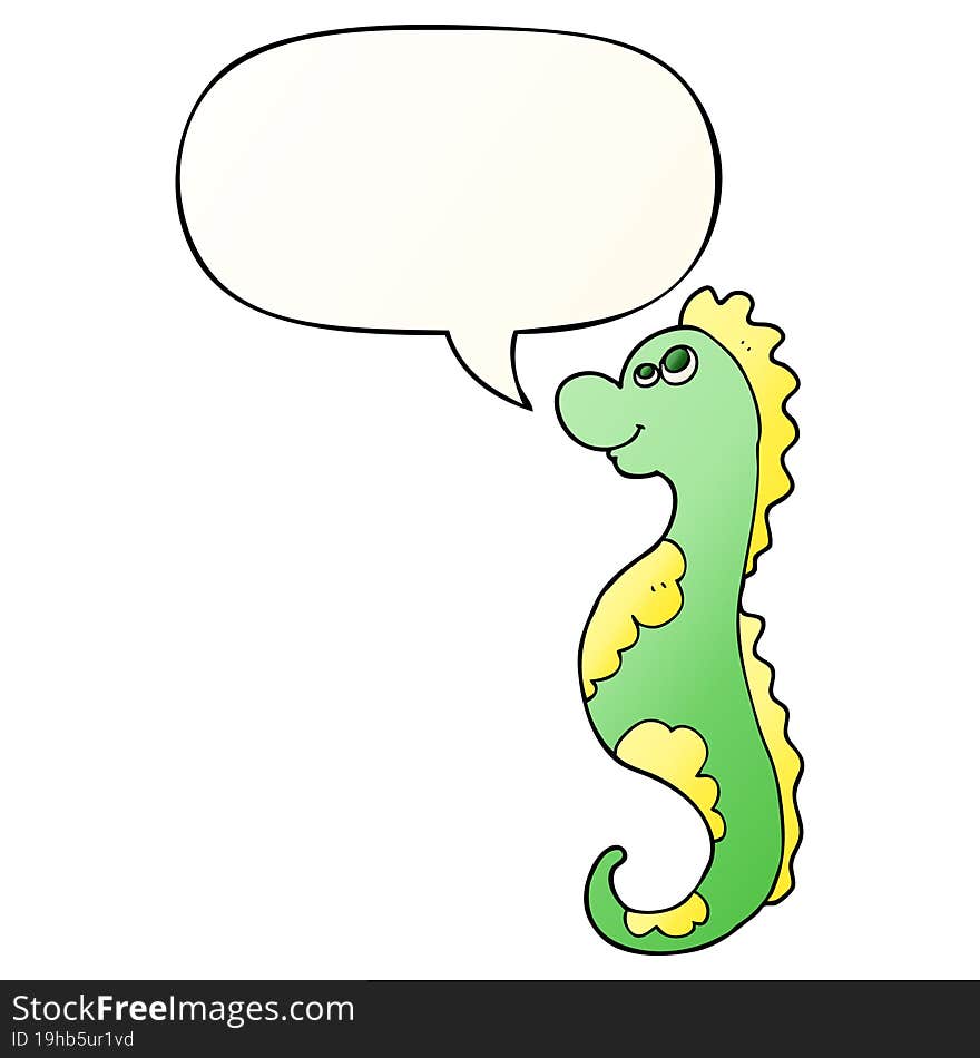 Cartoon Sea Horse And Speech Bubble In Smooth Gradient Style