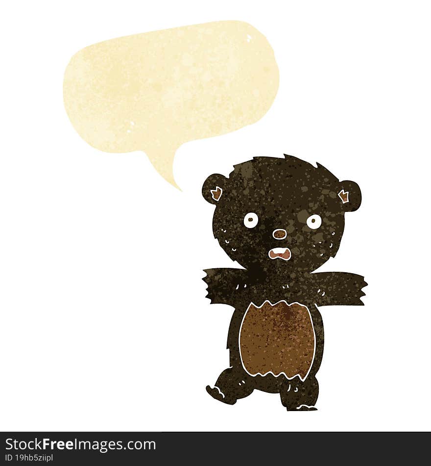 cartoon shocked black bear cub with thought bubble