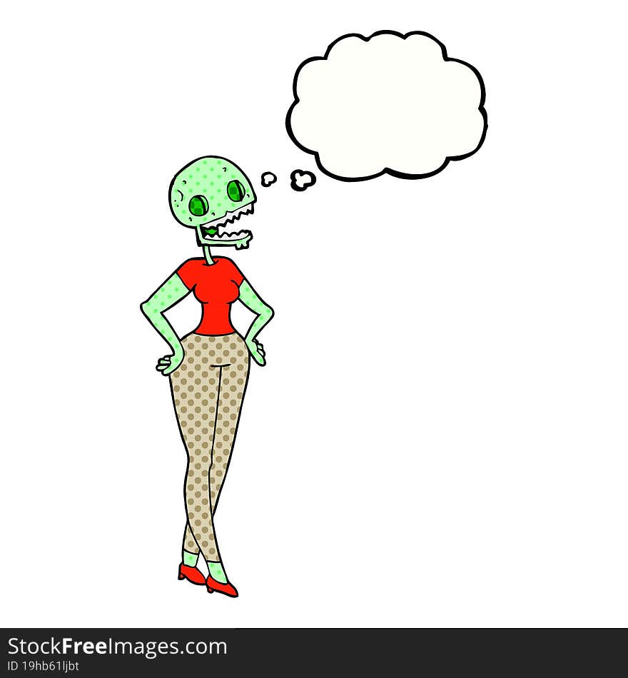 thought bubble cartoon zombie woman