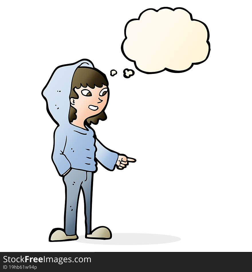 cartoon pointing teenager with thought bubble