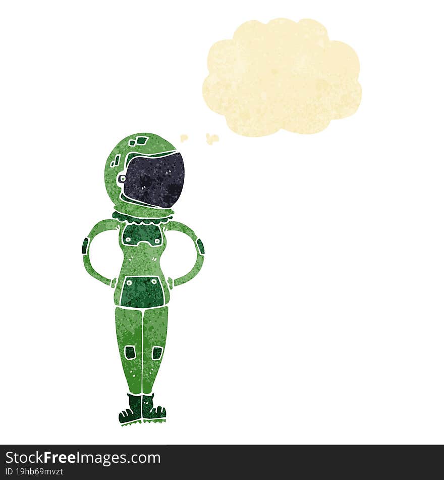 Cartoon Female Astronaut With Thought Bubble