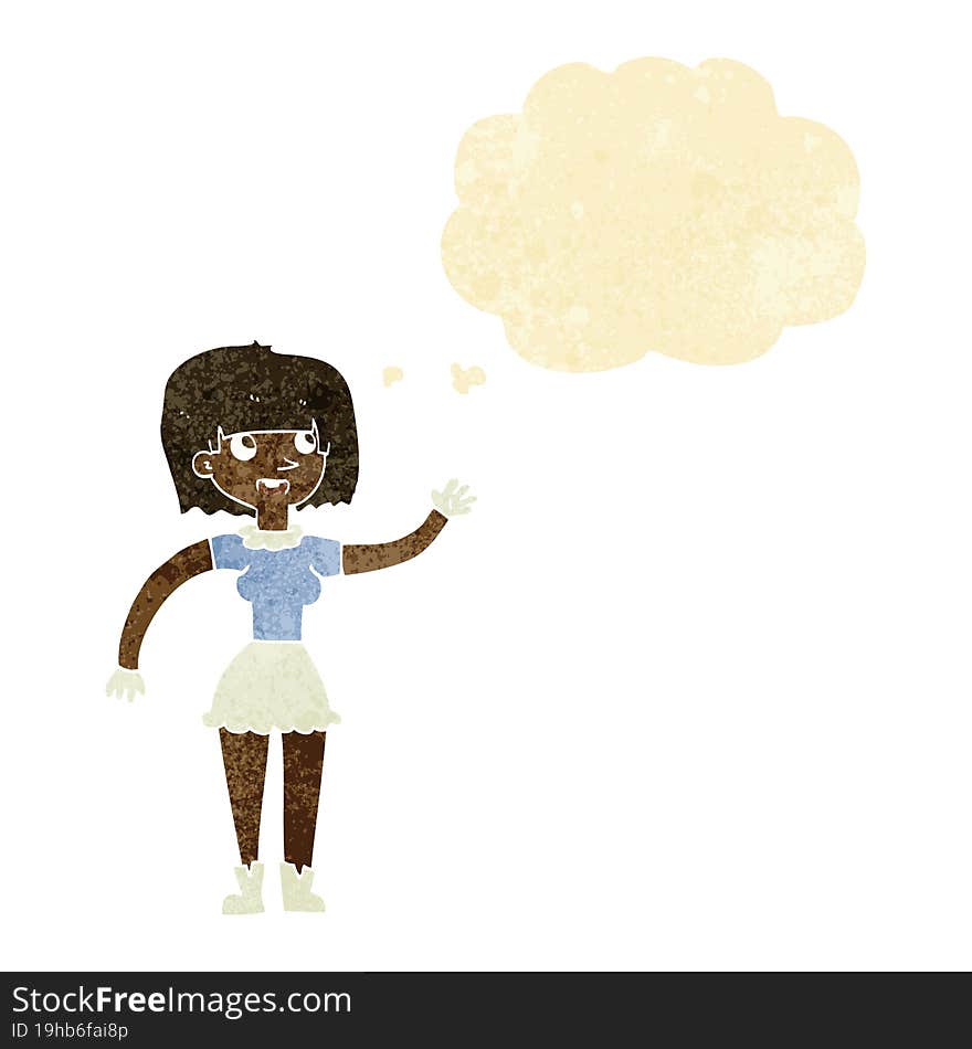 Cartoon Girl Waving With Thought Bubble