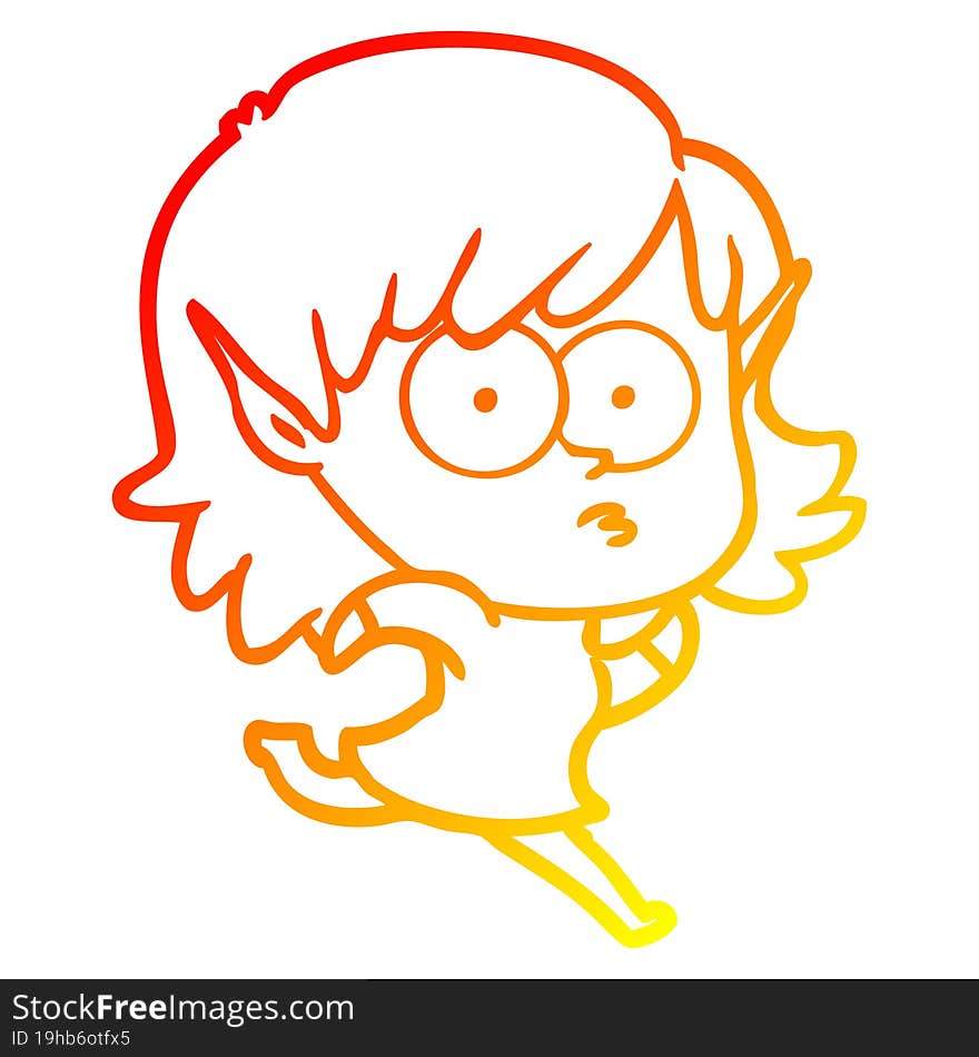 warm gradient line drawing cartoon elf girl staring