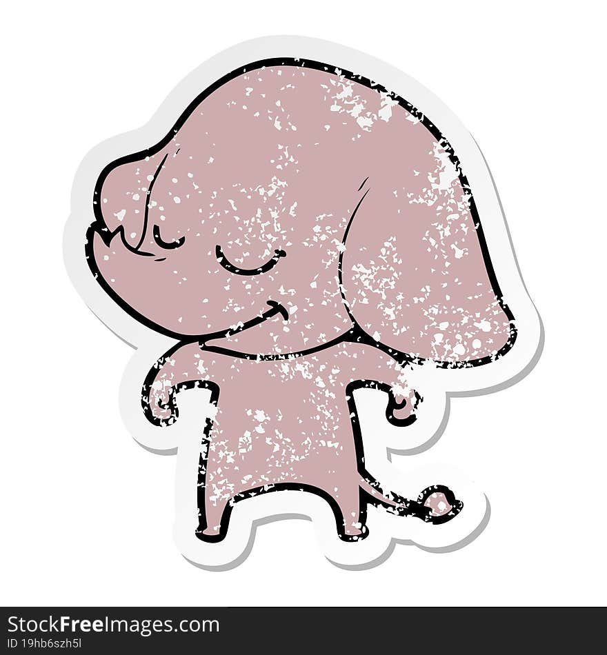 Distressed Sticker Of A Cartoon Smiling Elephant