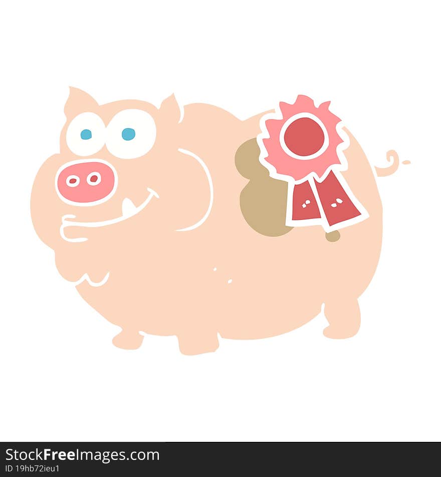 flat color illustration of prize winning pig. flat color illustration of prize winning pig