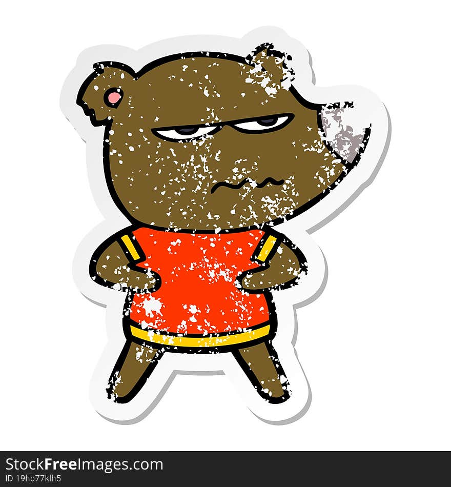 Distressed Sticker Of A Annoyed Bear Cartoon