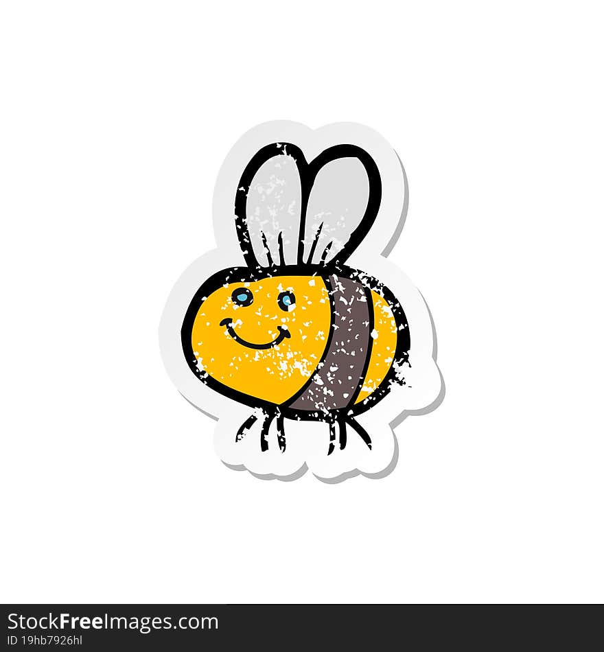 Retro Distressed Sticker Of A Cartoon Bee