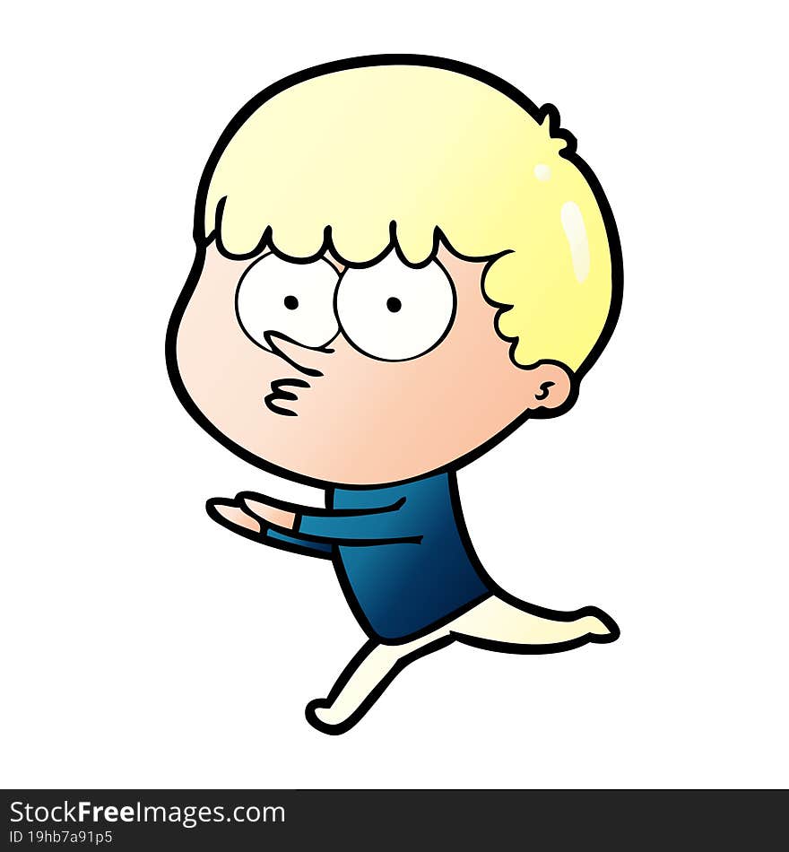 cartoon curious boy running. cartoon curious boy running