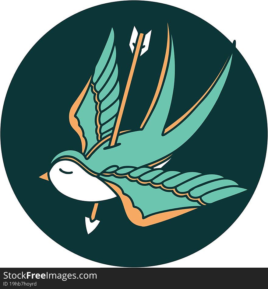 tattoo style icon of a swallow pieced by arrow