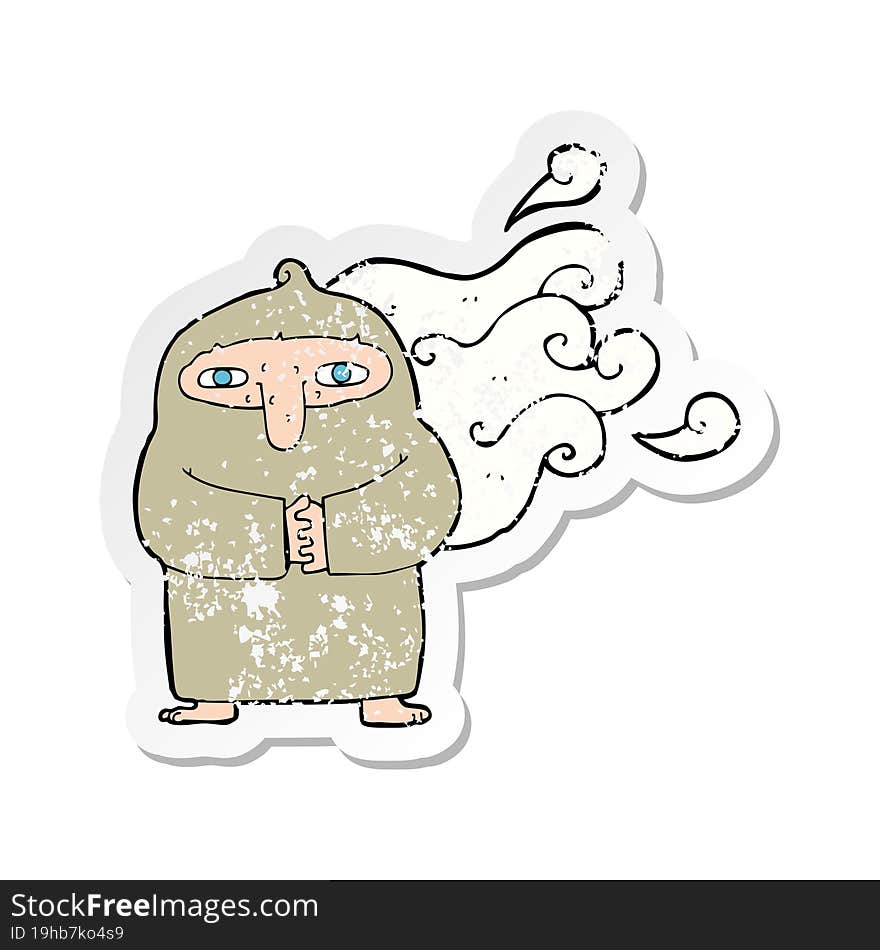 retro distressed sticker of a cartoon smelly monk