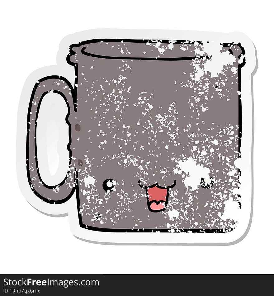 distressed sticker of a cartoon cup