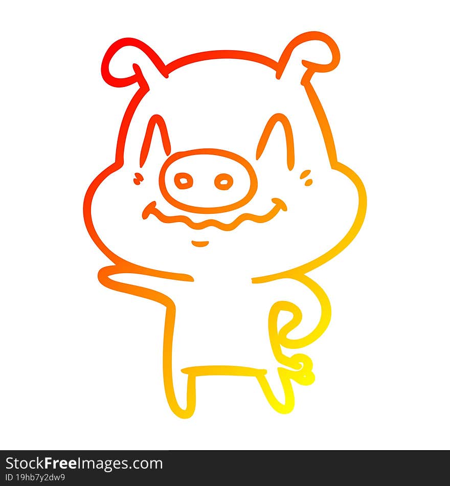 warm gradient line drawing of a nervous cartoon pig