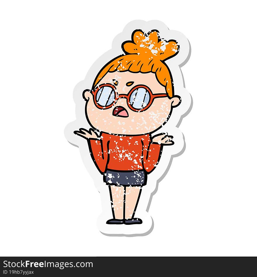 distressed sticker of a cartoon annoyed woman