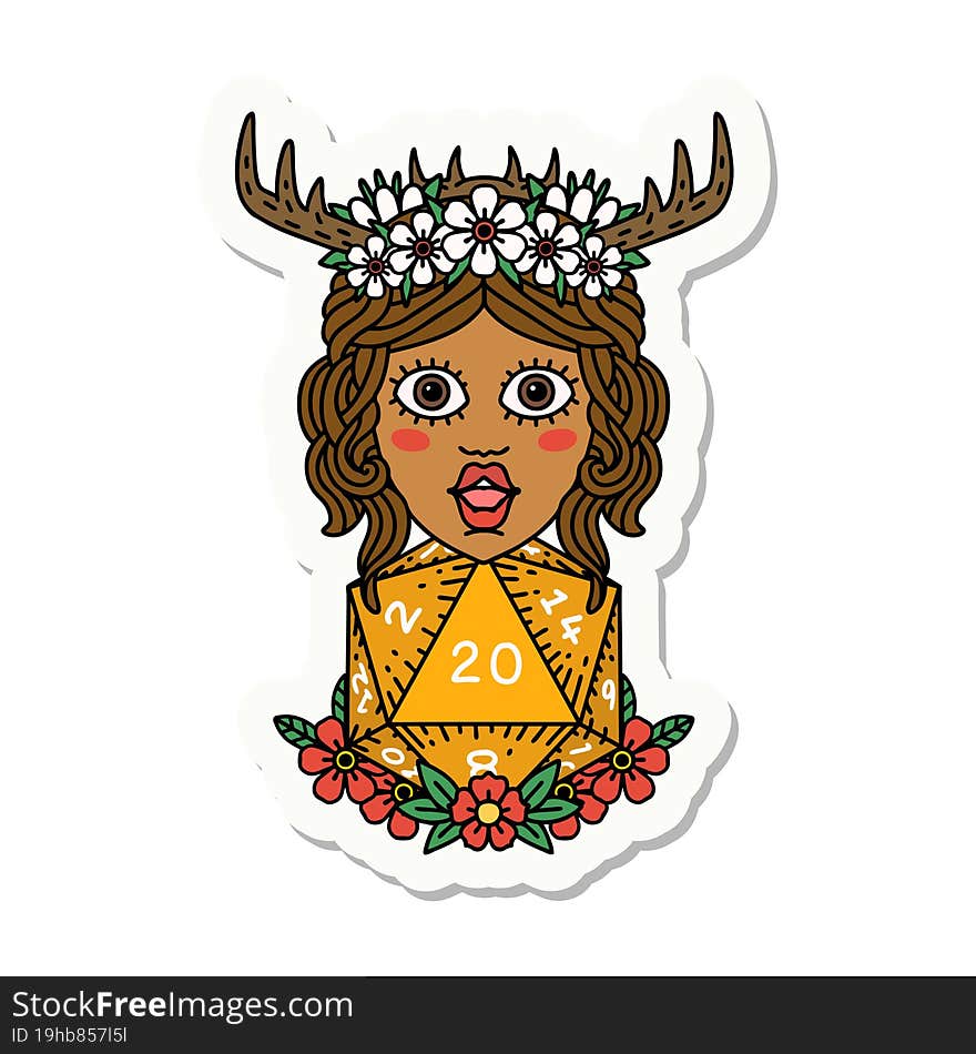 human druid with natural twenty dice roll sticker