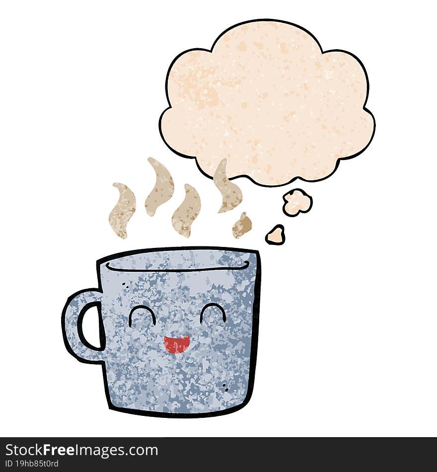 cute coffee cup cartoon with thought bubble in grunge texture style. cute coffee cup cartoon with thought bubble in grunge texture style