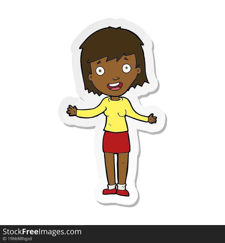 Sticker Of A Cartoon Excited Woman