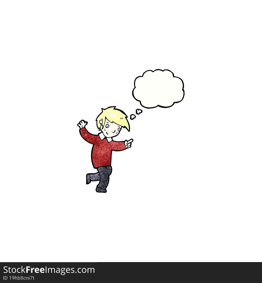 cartoon blond boy pointing