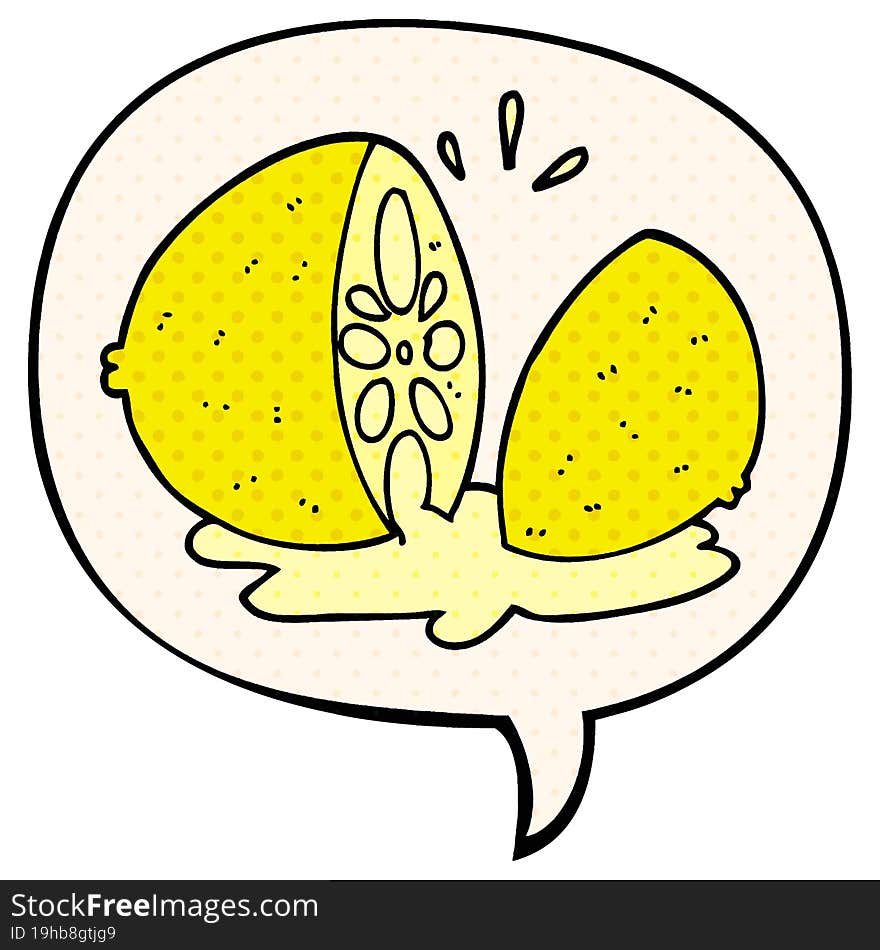 Cartoon Cut Lemon And Speech Bubble In Comic Book Style