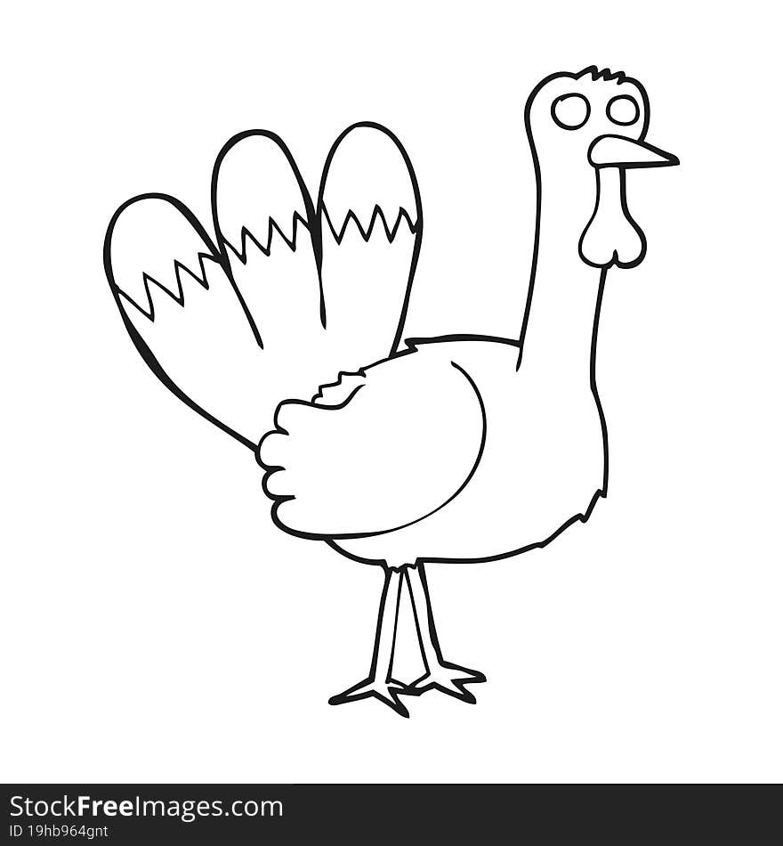 freehand drawn black and white cartoon turkey